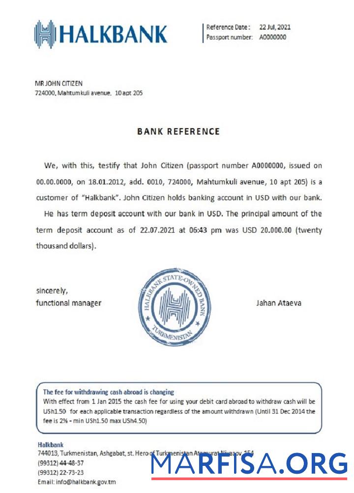 Downloadable Turkmenistan Halkbank reference template